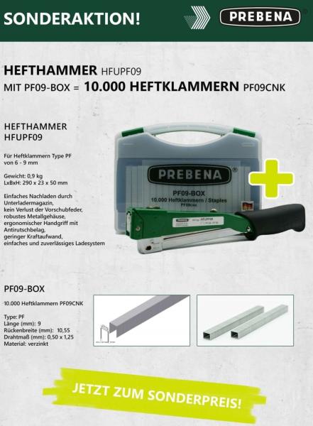 Prebena Hefthammer Heftklammern Type PF 6-9mm + 10000 Klammern in der PF-Box